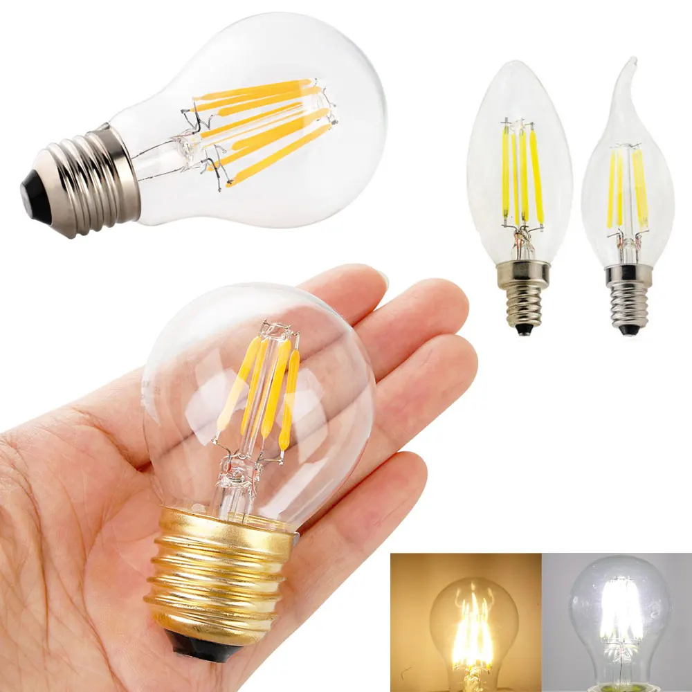 10Pcs/Lot Edison Retro E12 E27 E14 Dimmable G45 A60 2W 4W 6W 8W LED Bulb Light Vintage Filament Lamps Replace Incandescent