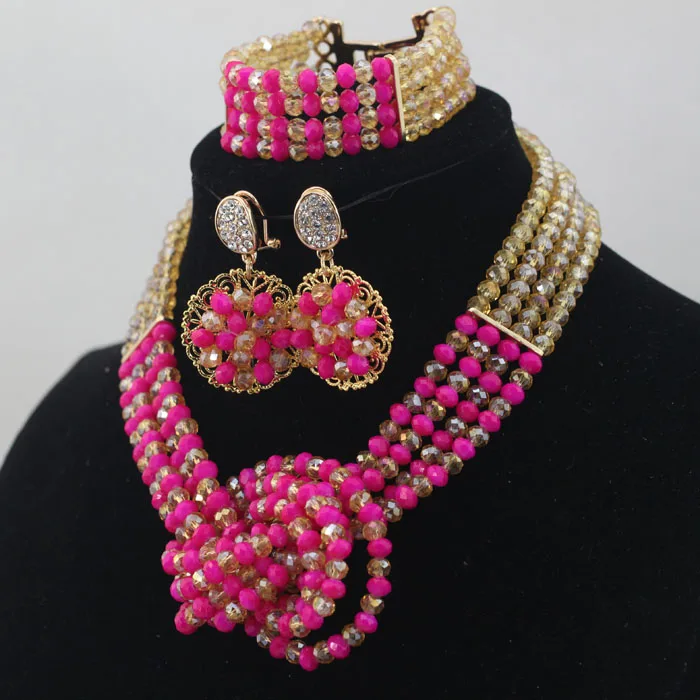 Handmade Fuchsia Crystal Beaded Bridal Jewelry Set Jewelry Sets Women Choker Necklace Set Free Shipping ABL386