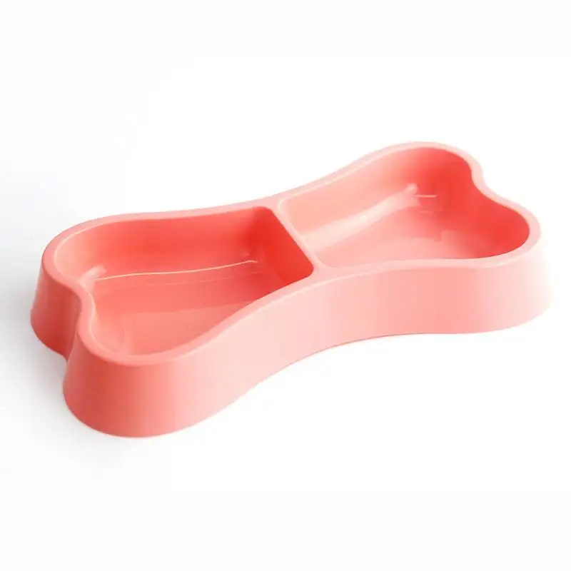 Home Dog Pet Feeder Bowls Safety Plastic Bowl Double Eating Drinking Bone Shaped Bowl Pet Dog Dish Feeder Feeding Tools