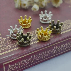 50pcs/lot 10x7mm Gold Silver Antique Bronze Crown Charm Beads Connectors Charms End Beads Cap For DIY Jewelry Making Findings