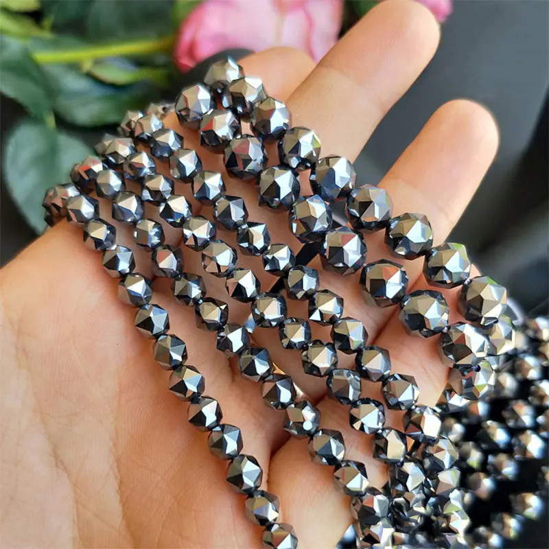 4-12mm Natural Terahertz Stone Beads 15\'\' Round Faceted Gray DIY Loose Beads For Jewelry Making Beads Men Bracelet Necklace Gift