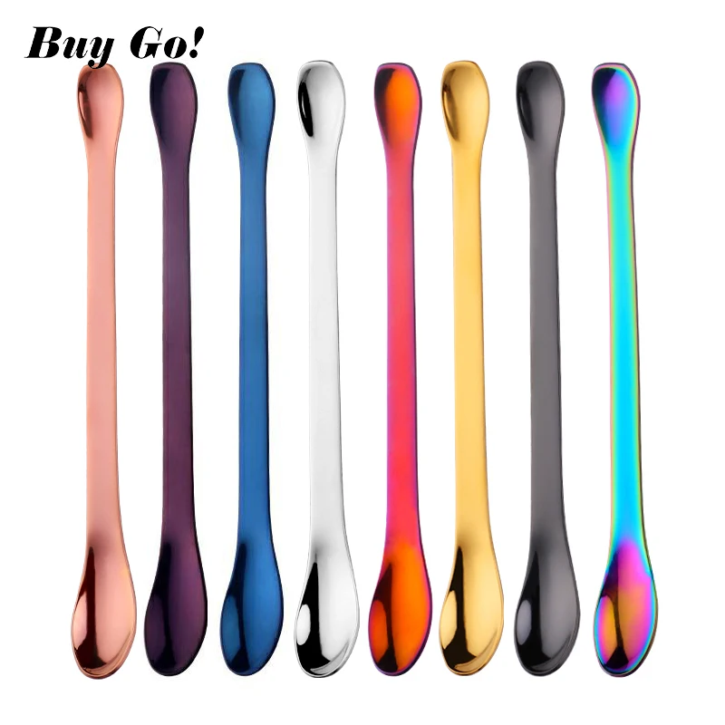 1pcs 304 Stainless Steel Multifunction Spoon 8 Colors Coffee Stirring Spoon Beautiful Double Head Medicine Spoon Tableware