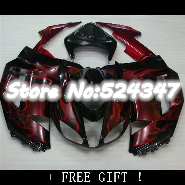 Motorcycle Fairing kit for KAWASAKI Ninja ZX6R 07 08 ZX6R 636 2007 2008 Red flames gloss black ABS Fairings set-Hey for Ninja