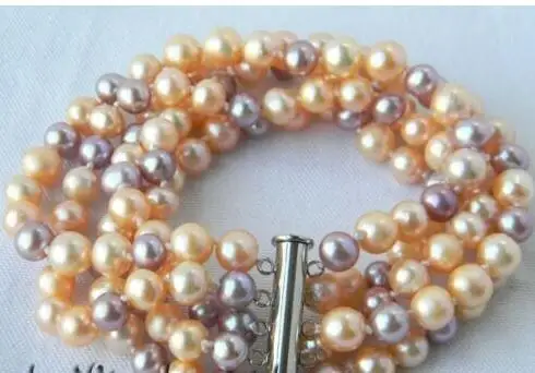 8'' 4Strands 7MM Round Pink Lavender Freshwater Pearl Necklace