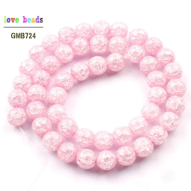 Pink Cracked Quartz Natural Stone Beads For Jewelry Making 6 8 10mm Crystal Round Beads Diy Bracelet Wholesale Perles
