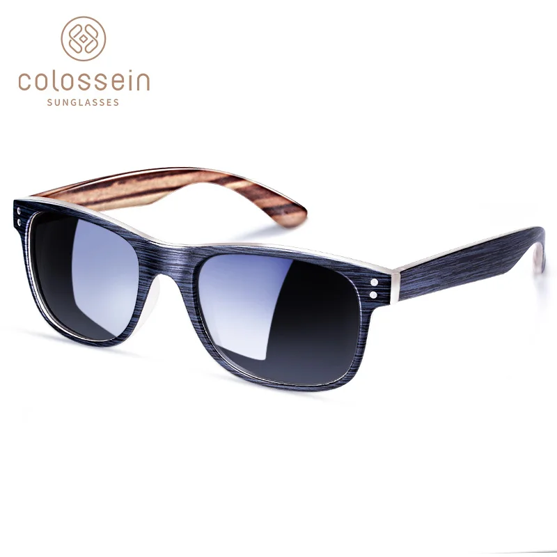 

COLOSSEIN Sunglasses Men Polarized Classic New Fashion Retro Square Black Sun glasses Frame Imitation Wood lentes de sol hombre