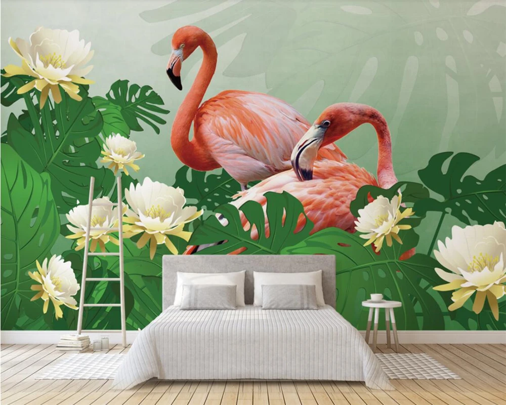 beibehang papel de parede Custom Photo Wallpaper 3D Mural Nordic Simple Hand Painted Tropical Leaves Flamingo TV Background Wall