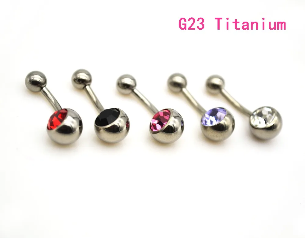 20pcs G23 Titanium Belly Bar Purple Navel Button Rings Curved 14G Crystal Stone Gem Pink Red Black Fashion Body Piercing Jewelry