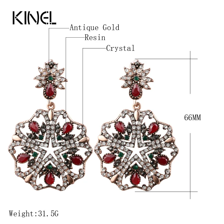 Luxury Big Earrings For Women Turkish Jewelry Ancient Gold Color Unique Crystal Party Long Earrings Gift Accessories