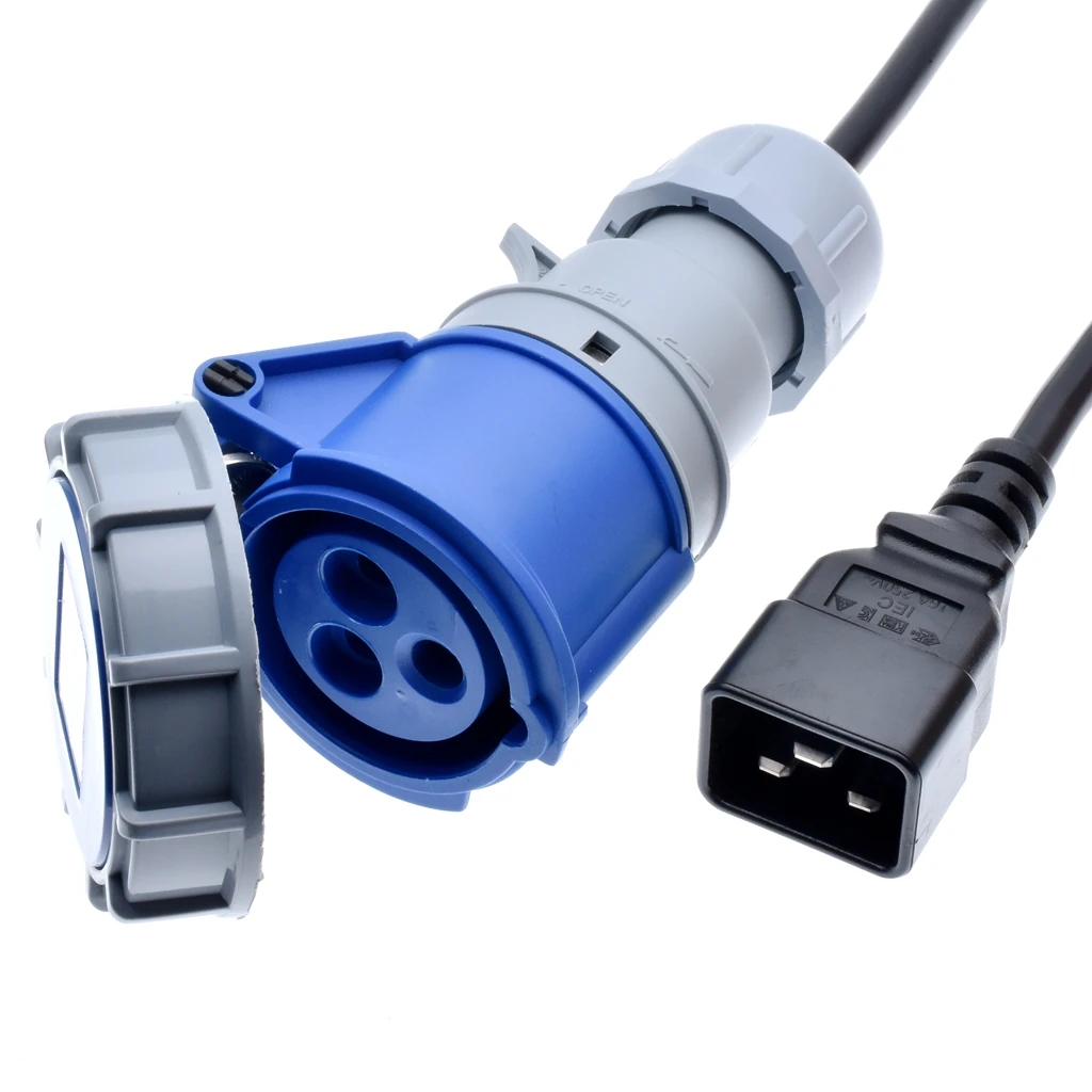 C20 Plug to 316C6 Connector Power cord,Change the C19 Output receptacle to IEC309 316C6 Output socket,IPX67,2.5mm wire gauge