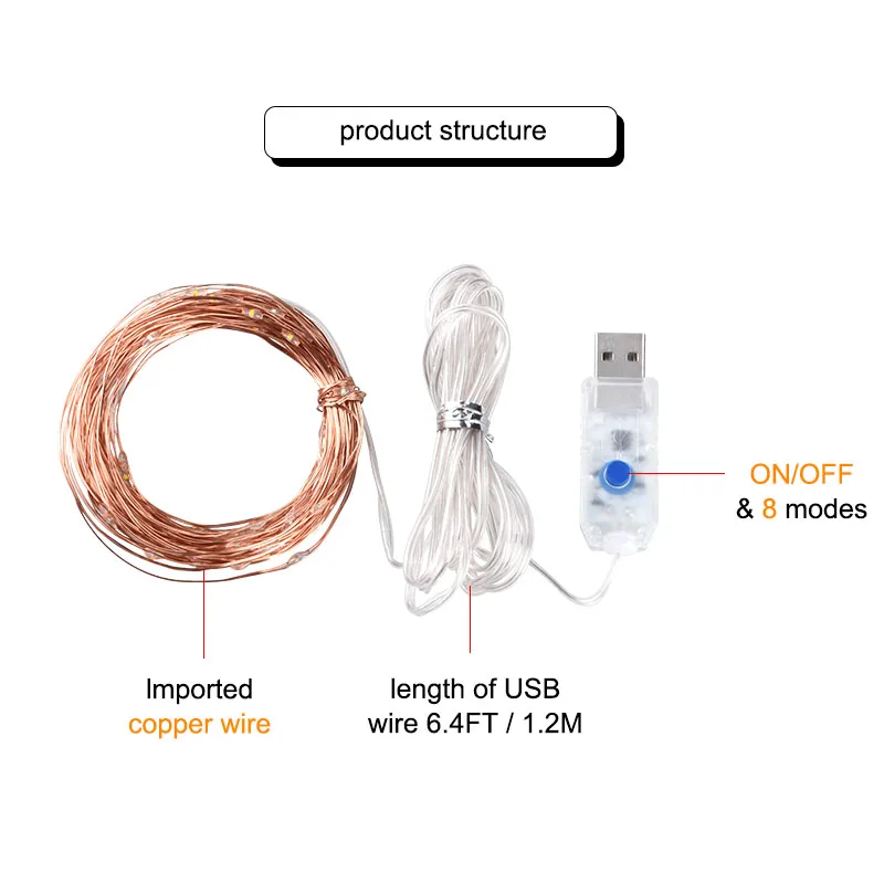 AmmToo 5V 크리스마스 요정 조명 장식 크리스마스 새해 휴일 문자열 빛 5M 10M USB 구리 와이어 크리스마스 트리 조명 Led