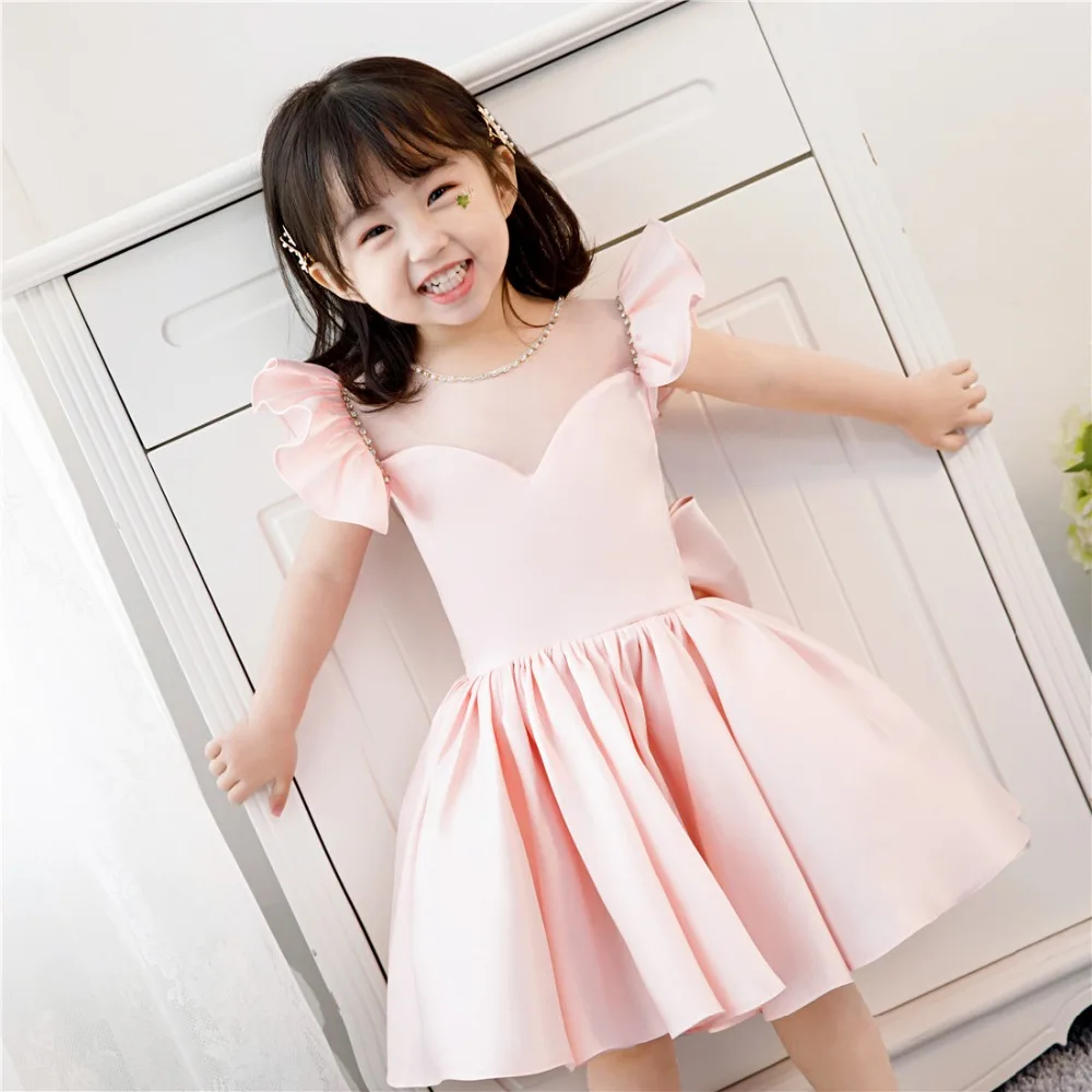 Pink Tulle Flower Infant Dress Princess Baby Christening Dress Baptism 1st Birthday Wedding Dresses Baby Girl Princess Gown