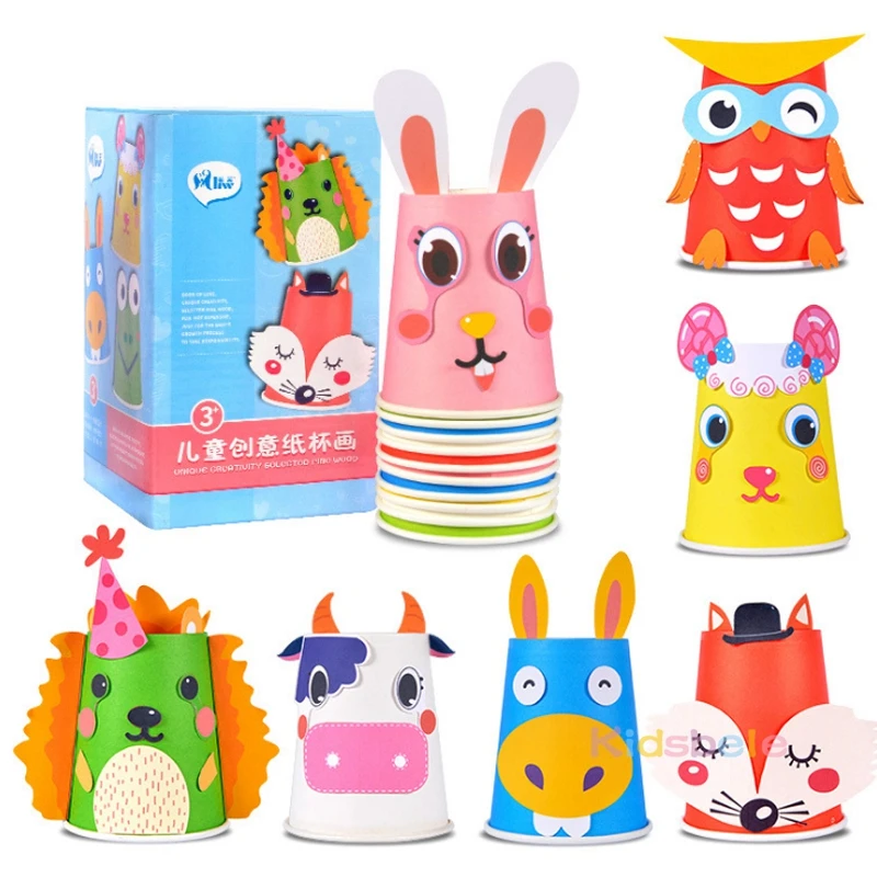 Kids DIY Toys 3D Handmade Paper Cups Sticker Material Set Educational Toys For Children Creative DIY Animal Cups Funny Toys Kit