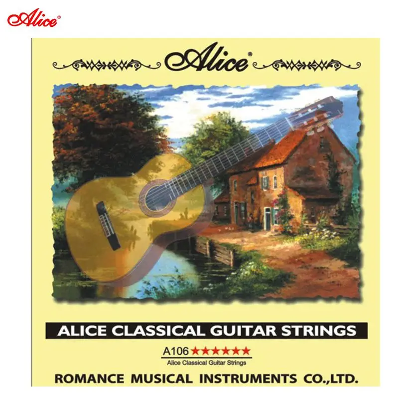 Najwyższa jakość 6 sztuk/zestaw Alice struny do gitary klasycznej A106/przezroczyste struny nylonowe posrebrzane rana ze stopu miedzi