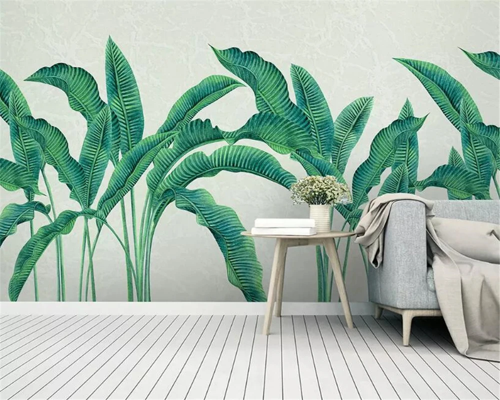 

Beibehang Customized living room sofa background wall 3d wallpaper modern hand painted watercolor plant Banana leaf 3d wallpaper