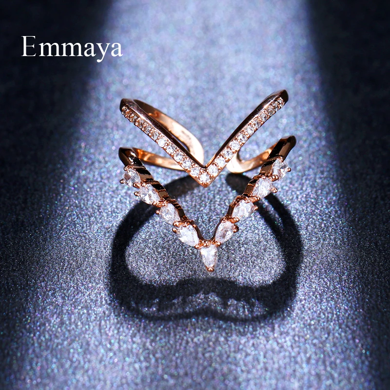 Emmaya Shiny Taper Form Female Cubic Zircon Ring Rose Gold And Silver Color Exotic Style for Party