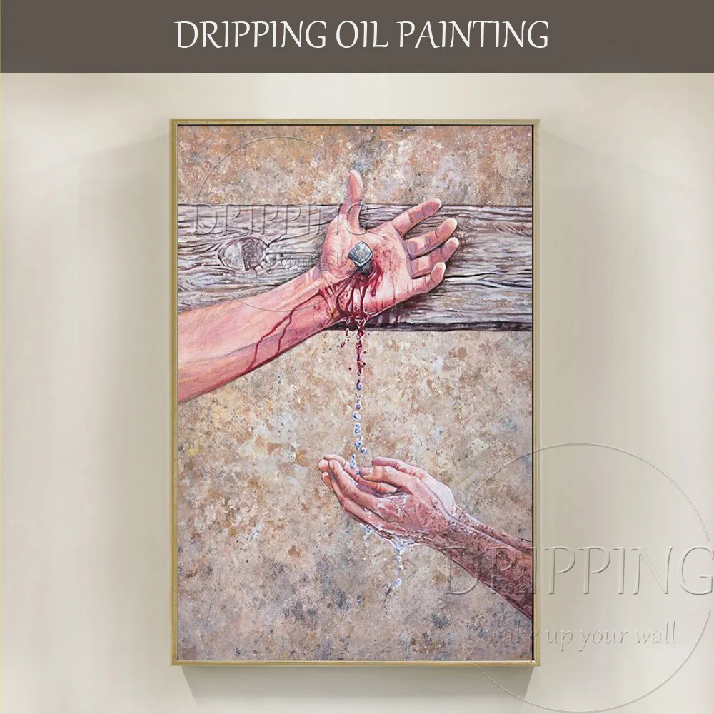 Artist Handmade High Quality Jesus Hand Oil Painting on Canvas Modern Wall Art Bleeding Hand Oil Painting for Wall Decoration