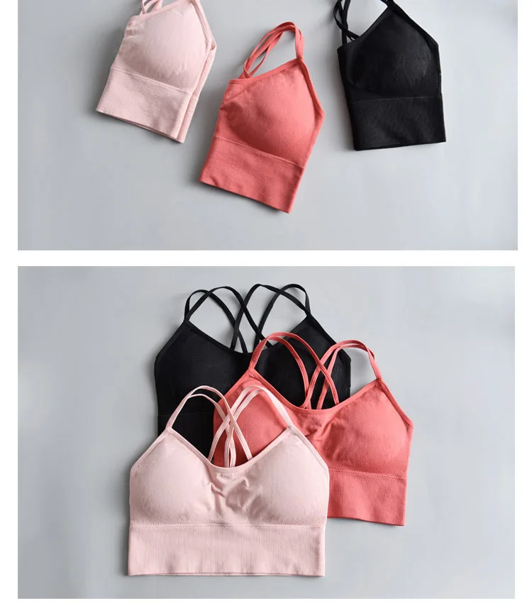 Cross Back Seamless Women Sports Bra Gym Running Push Up Bralette Top Elastic Brassiere solid color Fitness Underwear Vest Bra