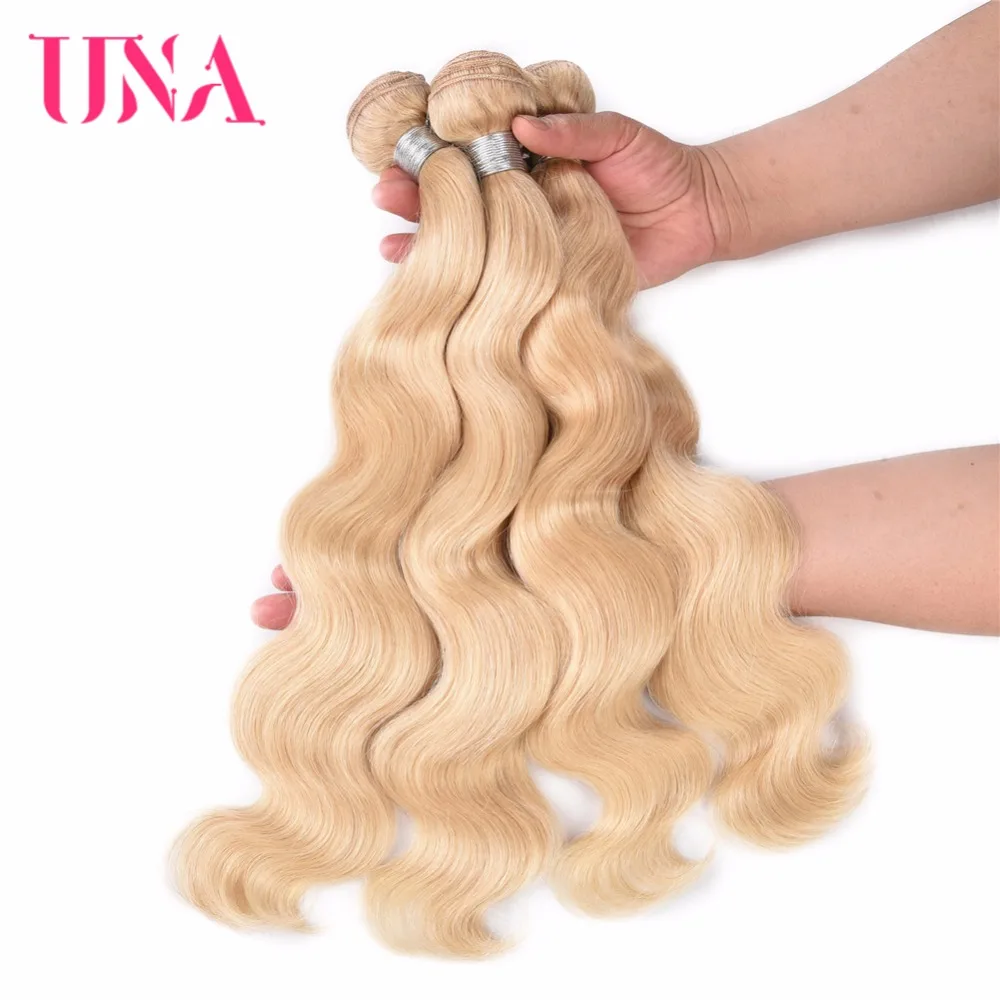 Una-Indian Body Wave Hair Bundles, 100% cabelo humano tece, Remy cabelo tece, 1 Pacotes, 3 Pacotes Pack, 18 polegadas, #613