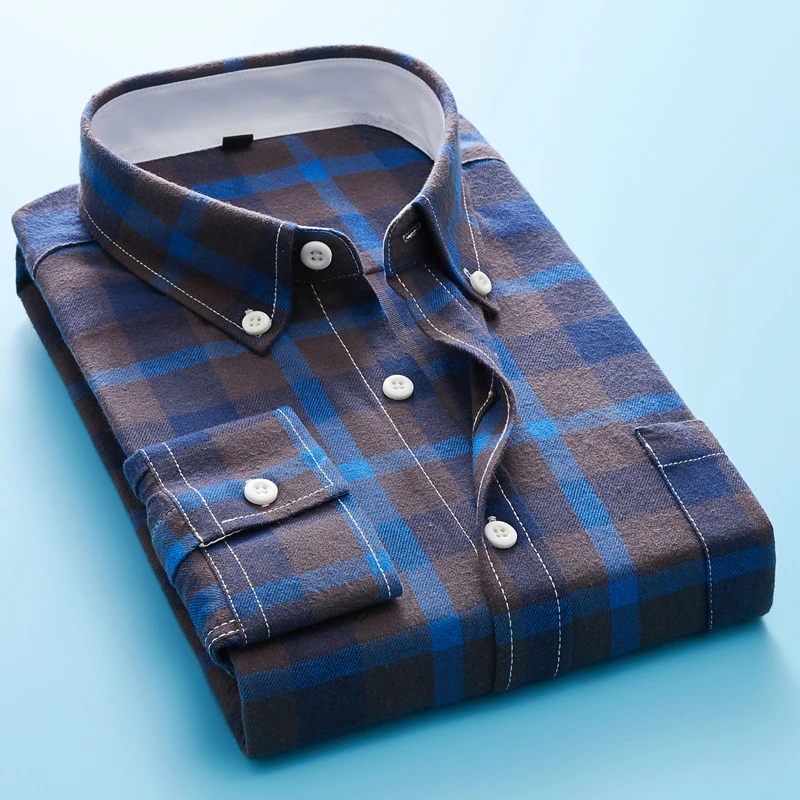 New Fashion Plaid Shirts Men Checkered Shirt Brand Button Down Long Sleeve Casual Shirts  CS32