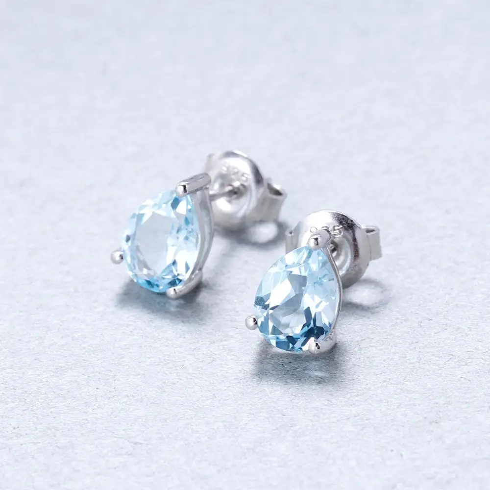 Gem\'s Ballet 4*6mm 0.99Ct Natural Swiss Blue Topaz Gemstone Stud Earrings 925 Sterling Silver Fashion Jewelry for Women