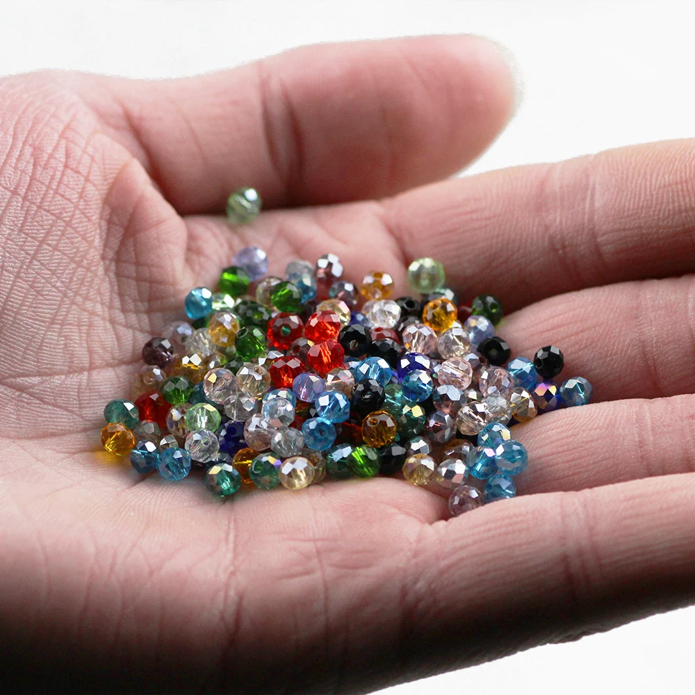WLYeeS Austrian Crystals 4mm Faceted Flat Round Beads 100pcs Round Glass Loose Beads necklace bracelet Jewelry Making DIY Ball