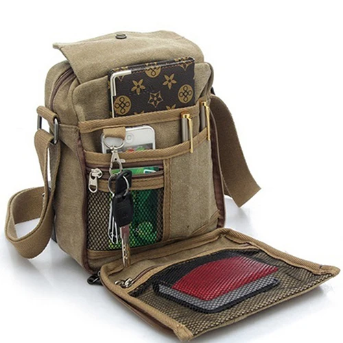 Men Canvas Handbags Single Strap Male Shoulder Bags Solid Zipper School Bags for Teenager Casual Travel Handbags