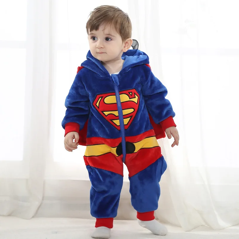 Baby Super Hero Kigurumi Pajamas Clothing Newborn Infant Romper Animal Onesie Cosplay Costume Outfit Hooded Jumpsuit Winter Suit