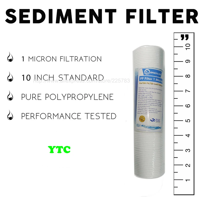 Cartucho de filtro de água purificador de água, 2 peças, 10 polegadas, 1 micron, ppf/sedimento, filtro frontal, aquário para osmose reversa