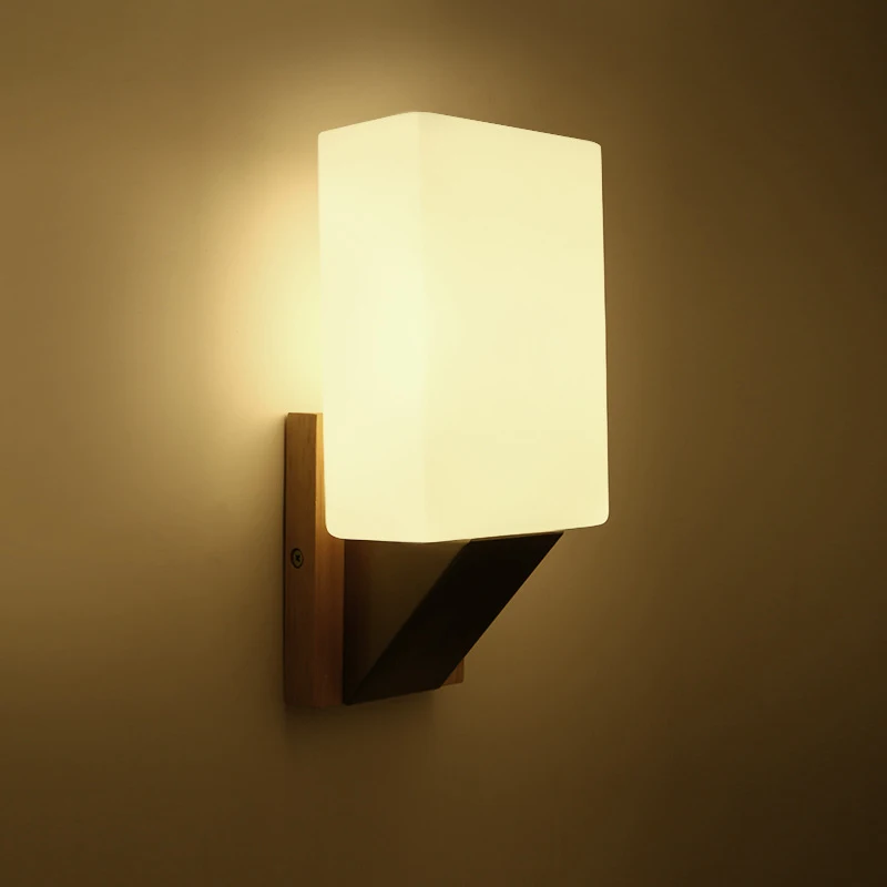 Modern Simplicity Japanese Style Bedside Wall Light Solid Wood Metal Plating Glass Lampshade Living Room / Bedroom / Aisle  E14