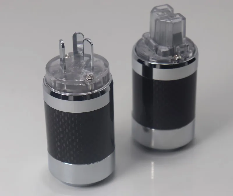Par de conectores hembra IEC de fibra de carbono Chapado en rodio, enchufe de alimentación de EE. UU., cable de alimentación de CA, adaptador de enchufe