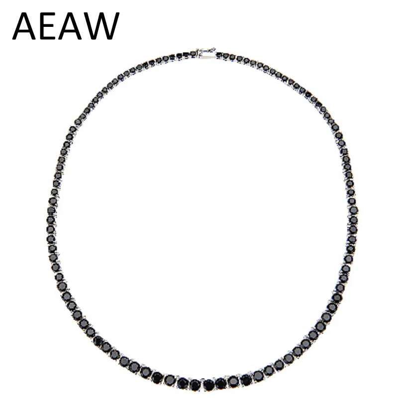 AEAW Platinum Plated Silver Black Moissanite Necklace for Women 28CTW  Black Moissanite Diamond Sterling Silver