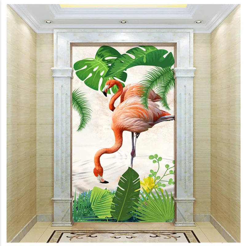 

beibehang Eco-friendly classic silky wallpaper tropical rain forest flamingo porch decorative painting papel de parede wallpaper