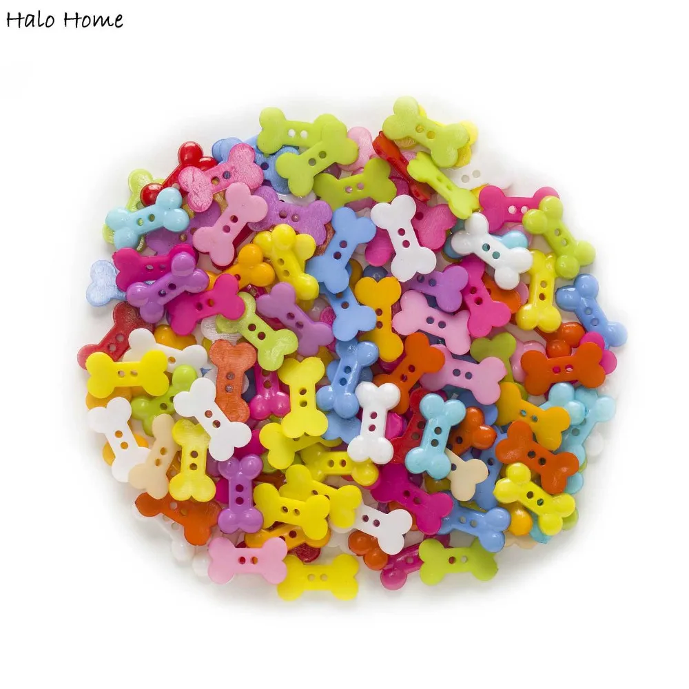 100 Pcs Colorfull Bone Shape Sewing Scrapbooking Acrylic Buttons Decorative Card Making Clothing DIY Home Decorative 18x10mm