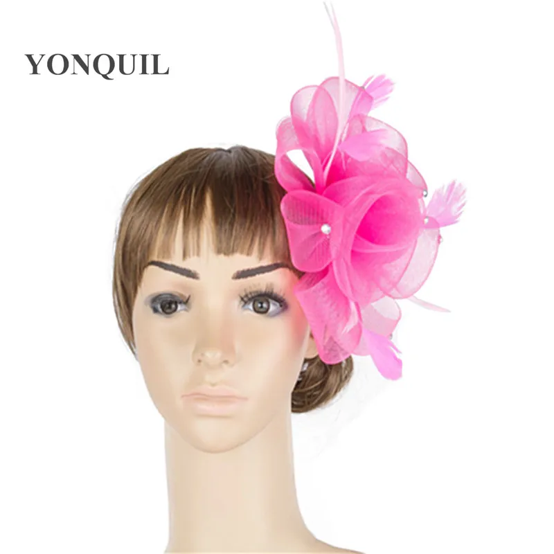 Fashion Color Crinoline Fascinator Headwear Feather Colorful Mesh Party Show Hair Accessories Nice Millinery Cocktail Hat MYQ042