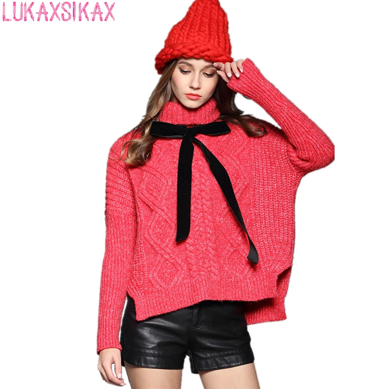 

New Year Specially Tailored Turtleneck Red Christmas Sweater High Quality Thicken Warm Knitted Pullover Sweater Women Tops