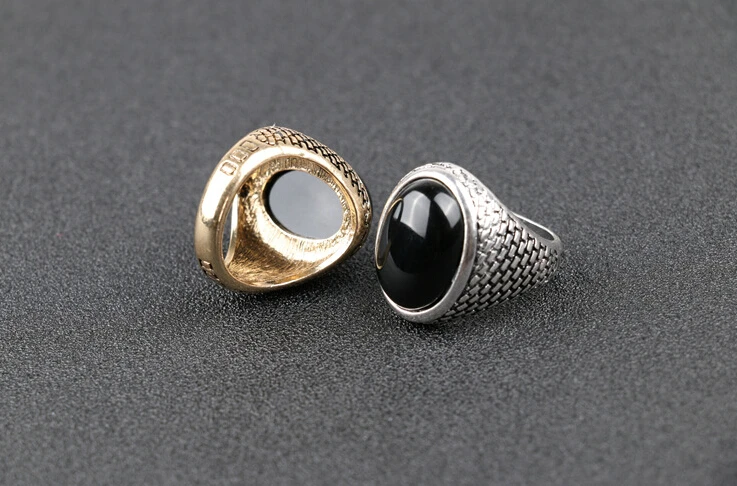 New Vintage Punk Men Ring Black Stone Ring Fashion Oval Shape Black Men Ring For Christmas gift  #1-20037