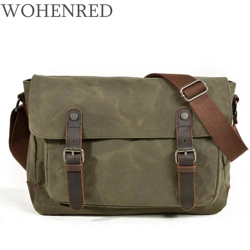 Military Vintage Canvas Leather Crossbody Bag Men Shoulder Bags Waterproof Travel Satchel 2022 New Casual Male Messenger Bags