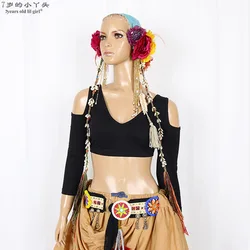 Lycra cotton ATS Tribal Style Belly Dance Tops Sexy V Neck Design Backless Medium Sleeve Tops for Women CGG01