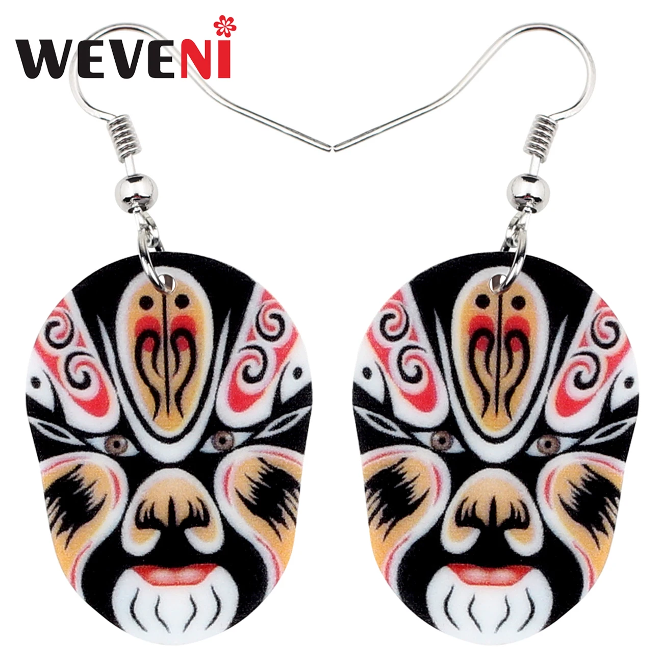 WEVENI Statement Acrylic Chinese Beijing Opera Mask Earrings Drop Dangle Vintage Ethnic Gift Jewelry For Women Girls Charms Bulk