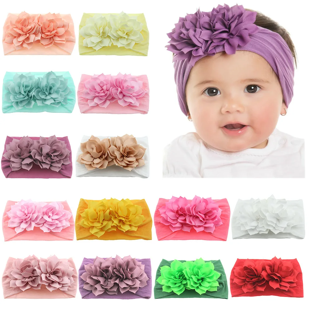 

Nishine Newborn Toddler Baby Girls Head Wrap Double Lotus Flowers Knot Turban Headband Hair Accessories Birthday Gifts for 0-3Y