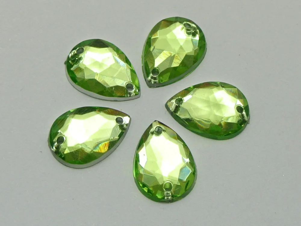 

200 Soft Green Acrylic Teardrop Flatback Sewing Rhinestone Button 10X14mm Sew on beads