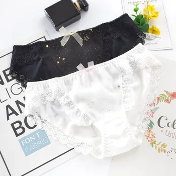 Neue Heiße Stanzen Stern Nette Reizende Sweety Frauen Unterwäsche Milch Seide Niedrigen Taille Nahtlose Dame Höschen Spitze Rüschen Bogen Mädchen Breifs