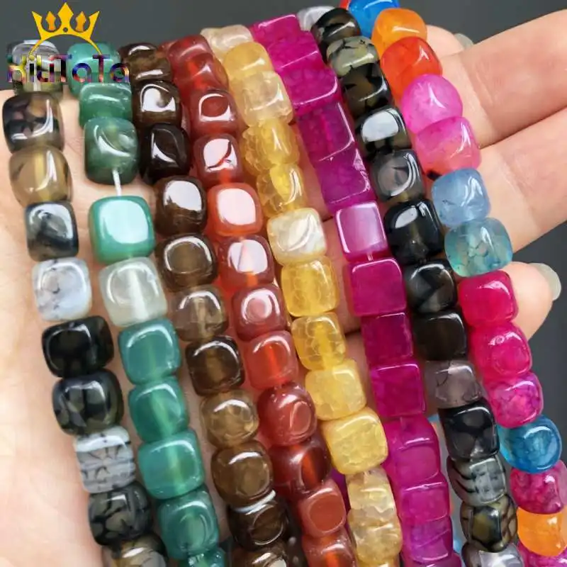 Natural Agat Amazonite Unakite Beads Square Loose Stone Beads For Jewelry Making DIY Bracelet Necklace Charms Accessories 15''