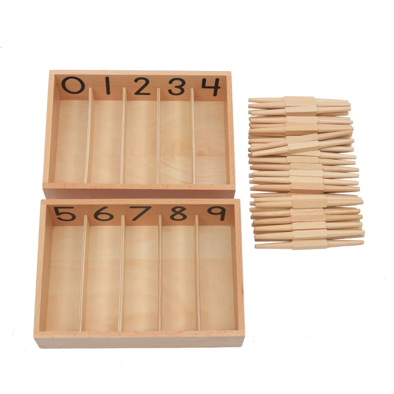 Caja de husillos de madera para materiales matemáticos Montessori, juego de conteo para niños, juguetes de aprendizaje de números/cantidad, herramientas educativas