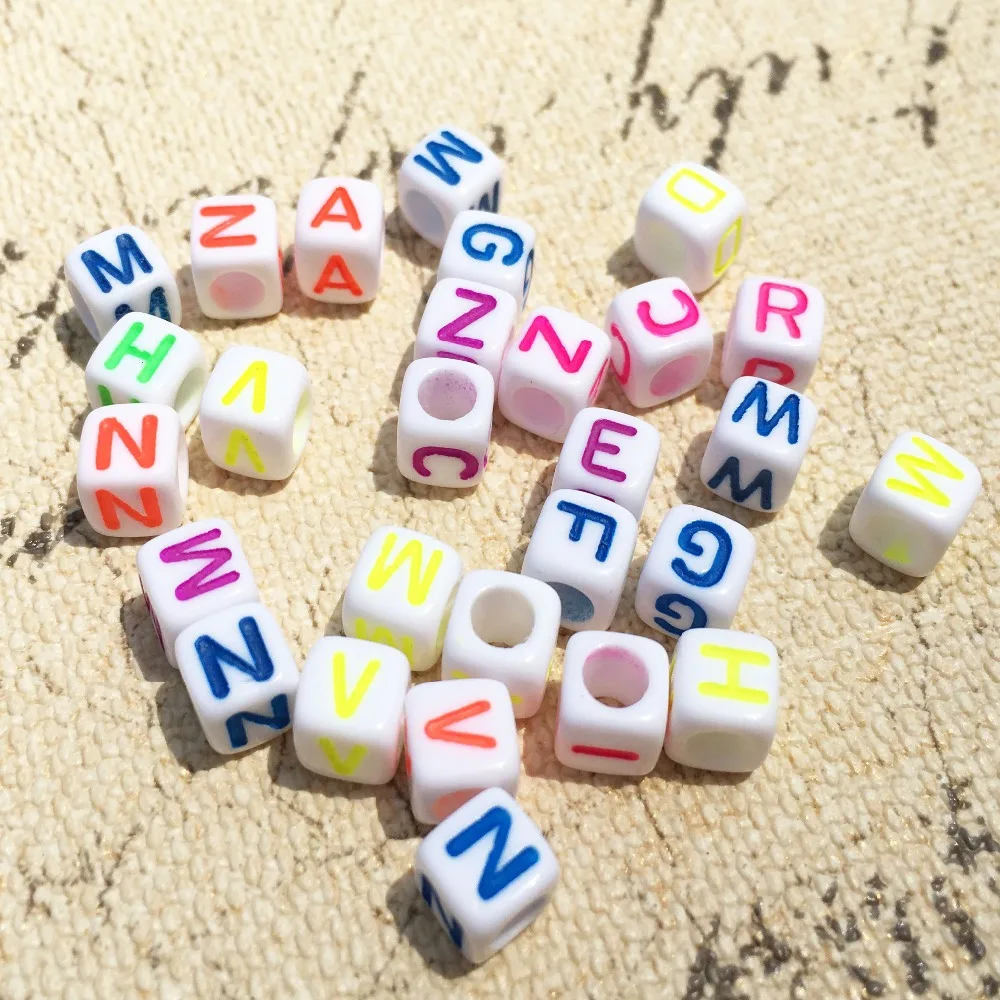 

Mixed Neon Colors Square Acrylic Letter Beads 6*6MM 3000pcs DIY jewelry Findings Plastic English Character Alphabets