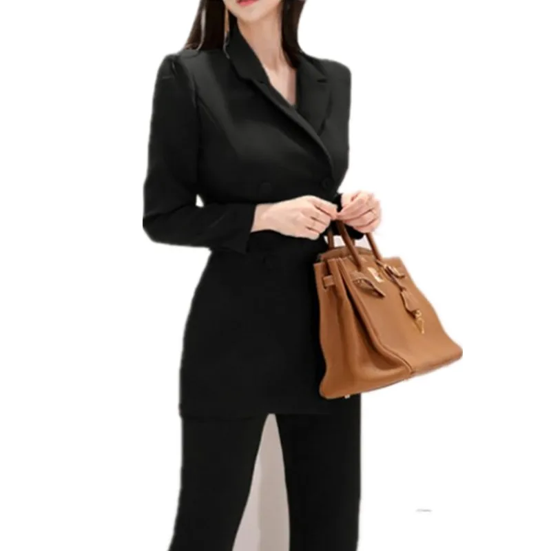 

New Fashion office OL Double-Breasted Women Jumpsuits Autumn Long Sleeve Irregular Work Wear Notched Collar Jumpsuit Overalls