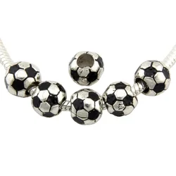 20pcs Dark Silver Color Black Soccer Ball Beads Fit European Charm Bracelet Jewelry Findings DIY Wholesale E37