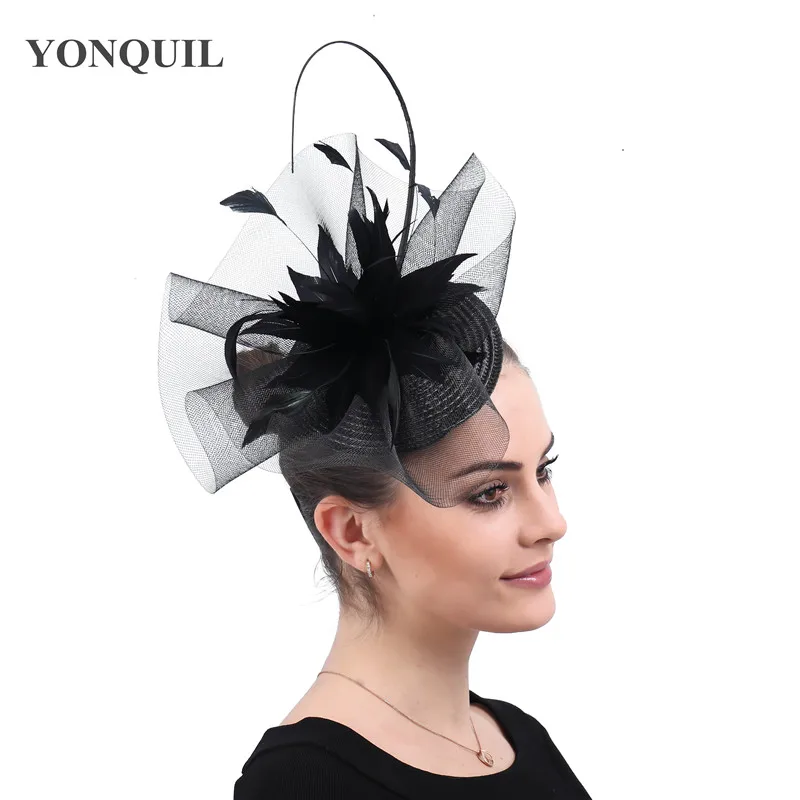 Ladies Elegant Classic Black Derby Hats Fascinators Accessories Hair Women Wedding Church Tea Headwear With Hair Clips SYF566