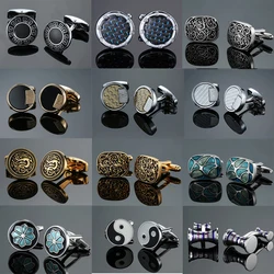 DY  Men French shirt Cufflinks  New high quality enamel round carving pattern retro pattern Cuff buckle